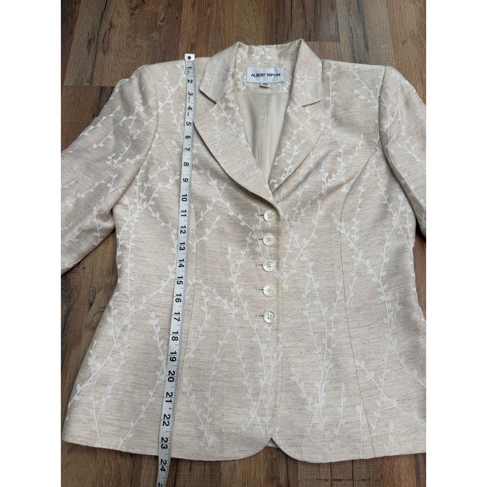 Albert Nipon Linen Blend Skirt Suit Beige Floral 2pc Set Size 6 - Picture 5 of 12